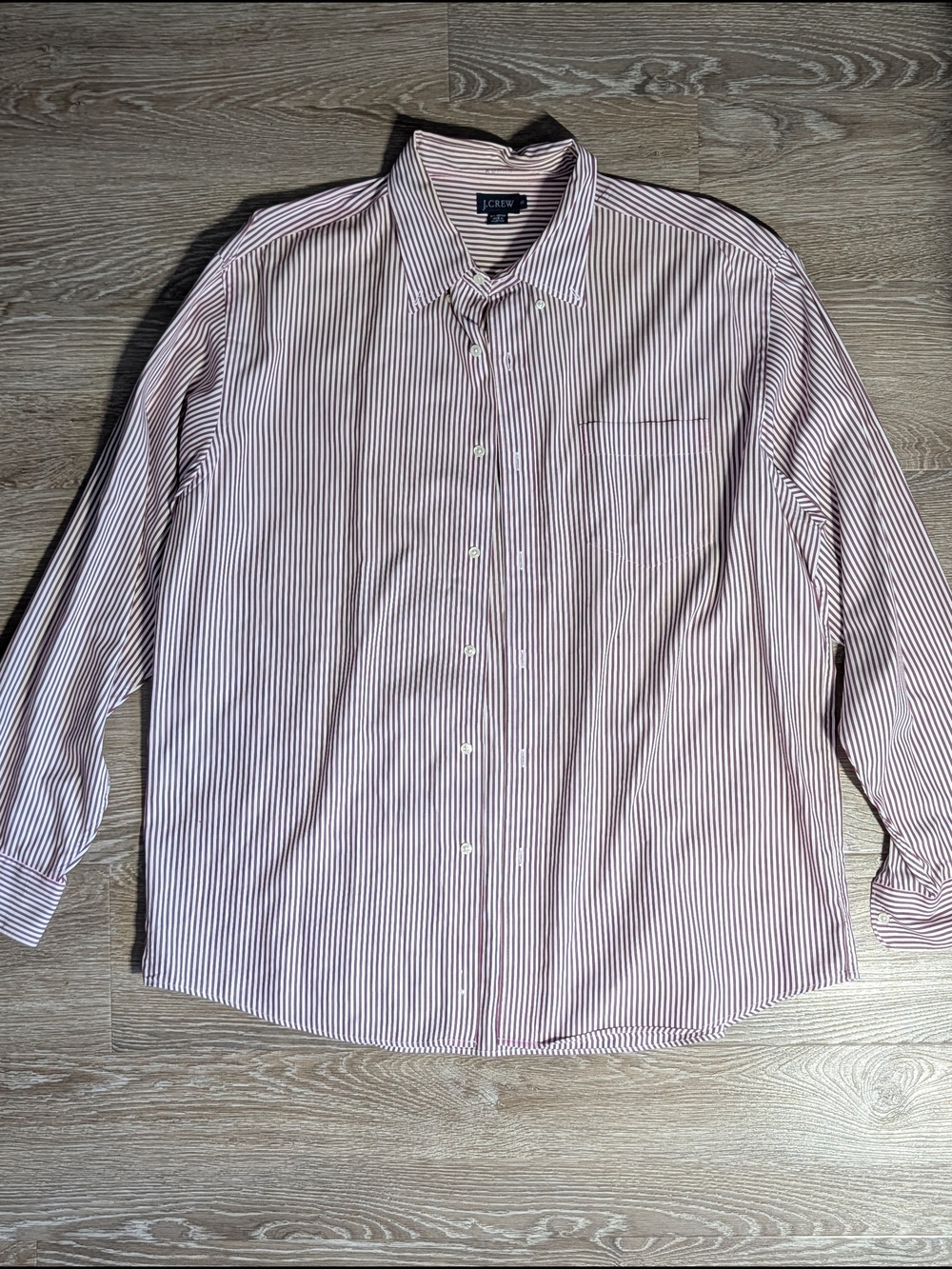 J. Crew 100% Cotton Men's Pink-Red Stripe Button-Down Long Sleeve Shirt